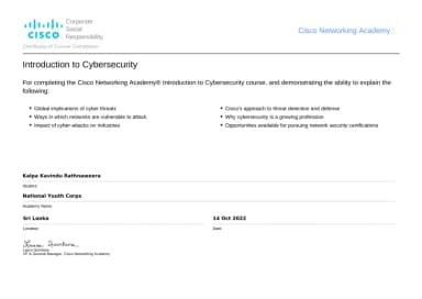 Introduction to Cybersecurity Certificate